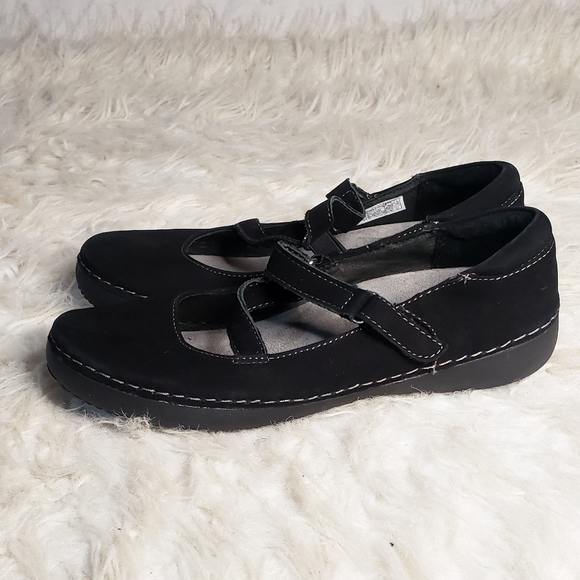 Vionic Black Suede Leather Mary Jane Shoes Flats Velcro Strap Ortholite Comfort - Picture 2 of 7